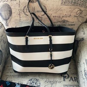 Michael Kors black and white striped tote SUNDAY SPECIAL!!!!